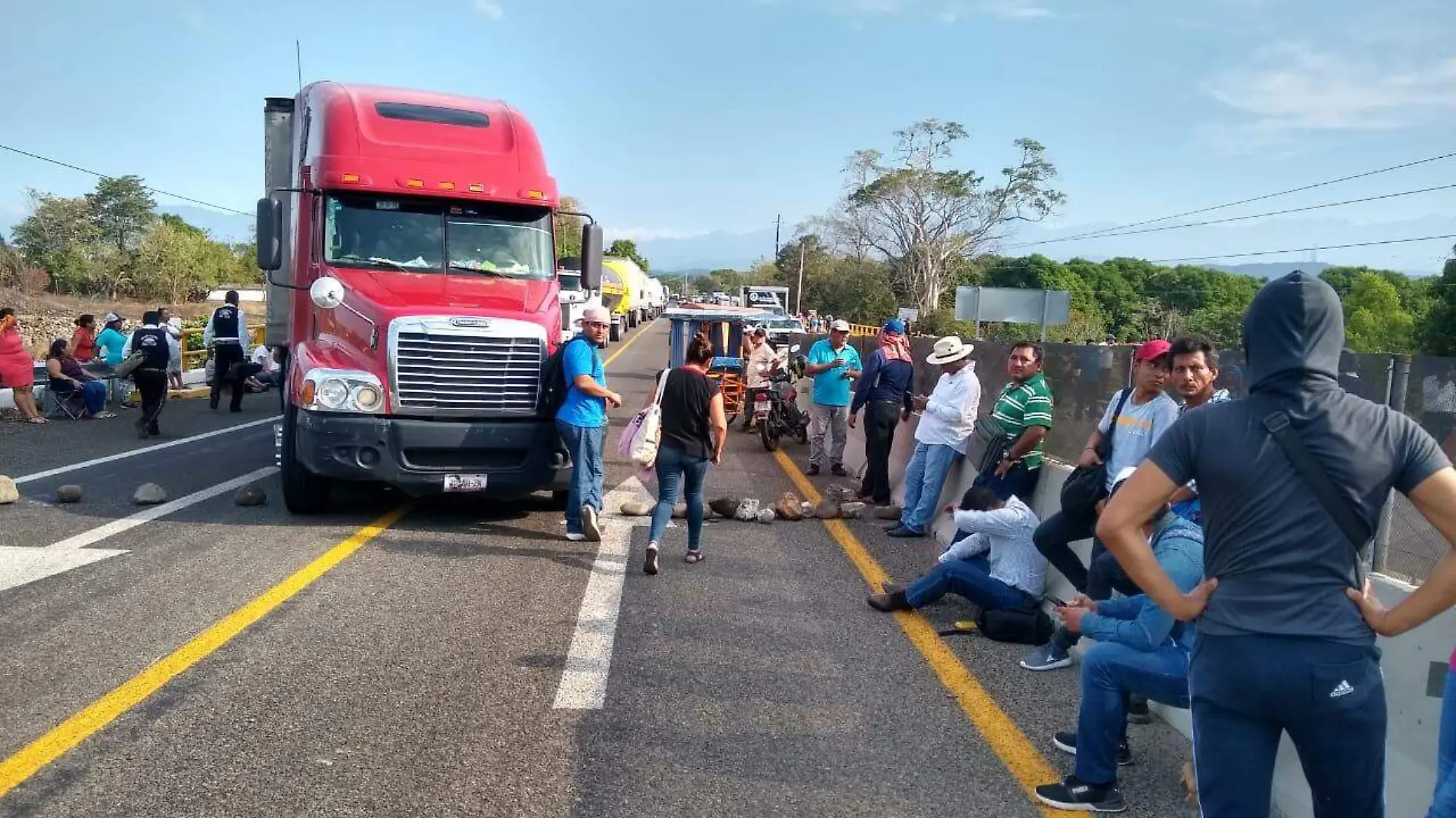 bloqueo, carretera, autobus, trailer, perdidas